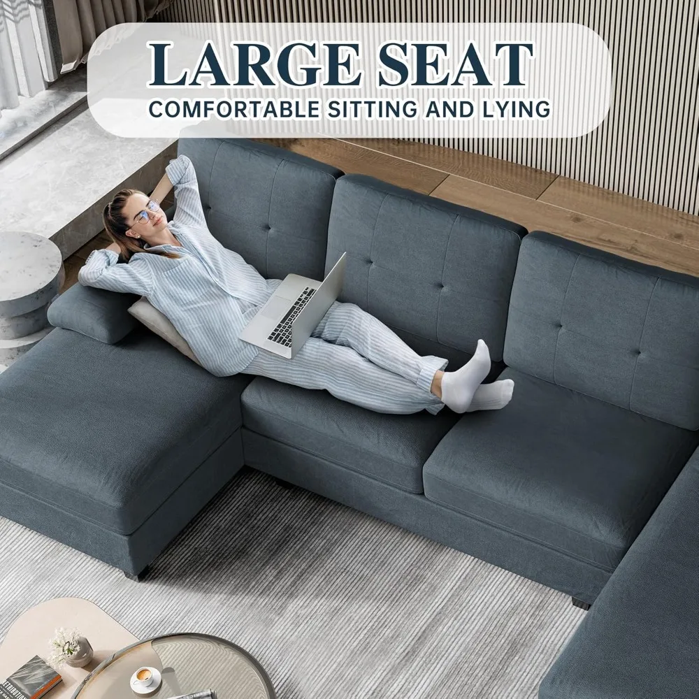 Sectional Couches for Living Room, 4 Seat Sofa Set U-Shaped Couch with Wide Chaise, 106in Large Sofa (Grey),Living Room Sofa