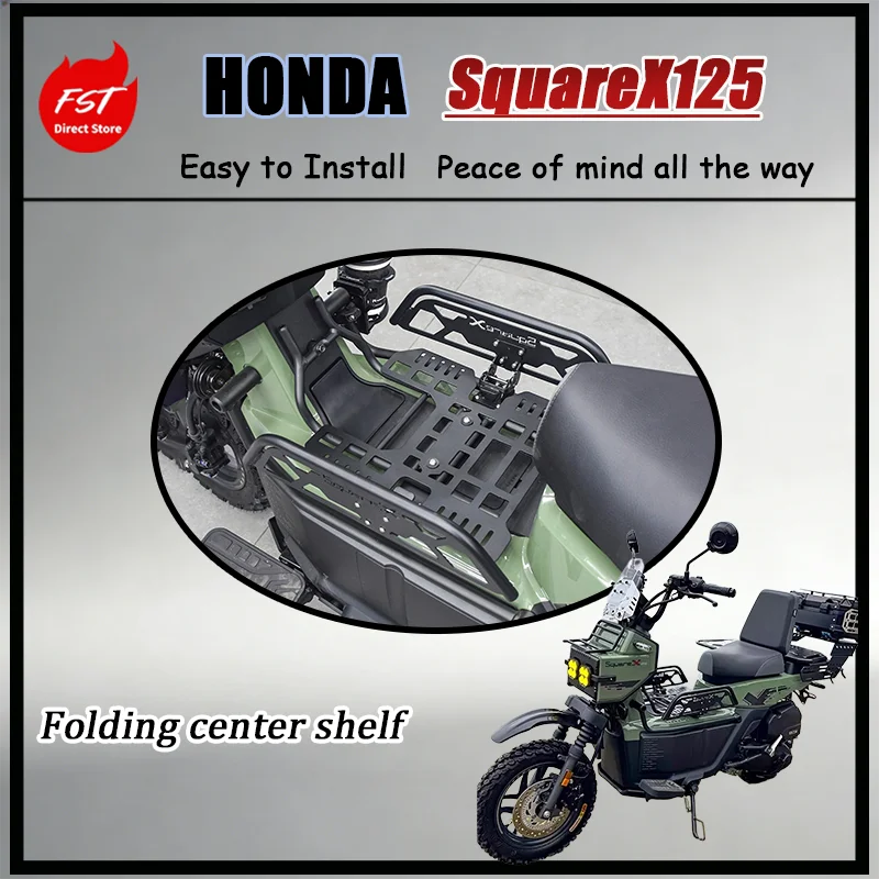 FOR SquareX125 Foldable Mid-Mount Scooter Rack High-Strength Steel Construction OEM Fit Luggage Holder for Scooters