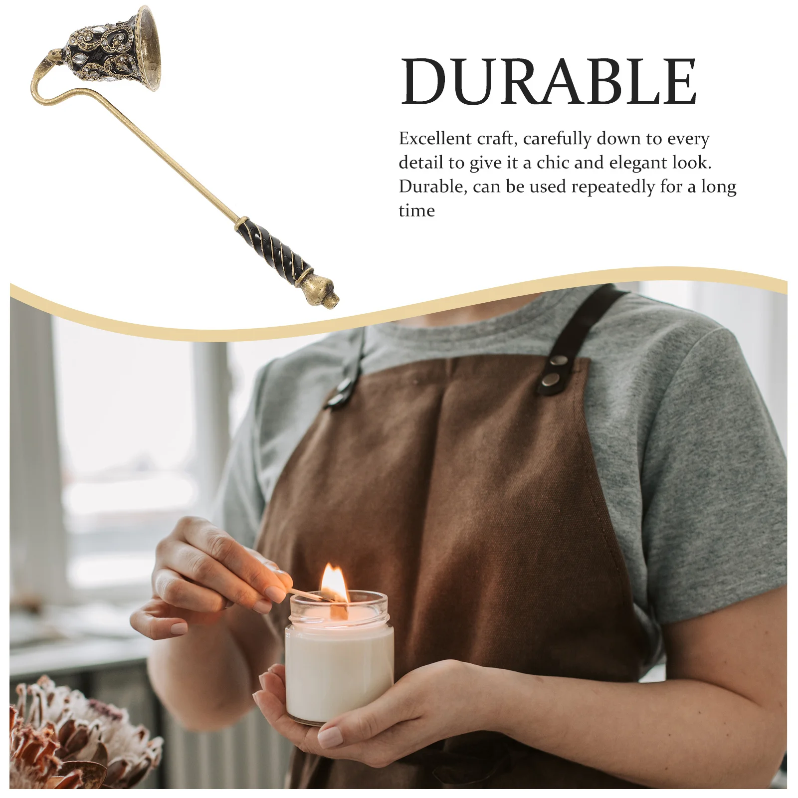 

Stylish Rhinestone Flower Snuffer Metal Long Handle Extinguisher Tool Prevents Wax Spill Smoke Free Care Accessory