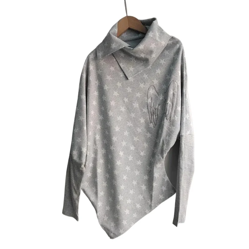 Harajuku Vintage Star Print Hoodie Frauen Casual Lose 2000er Jahre Subkultur Shirts Y2k Ästhetische Batwing Hülse Streetwear Sweatshirt