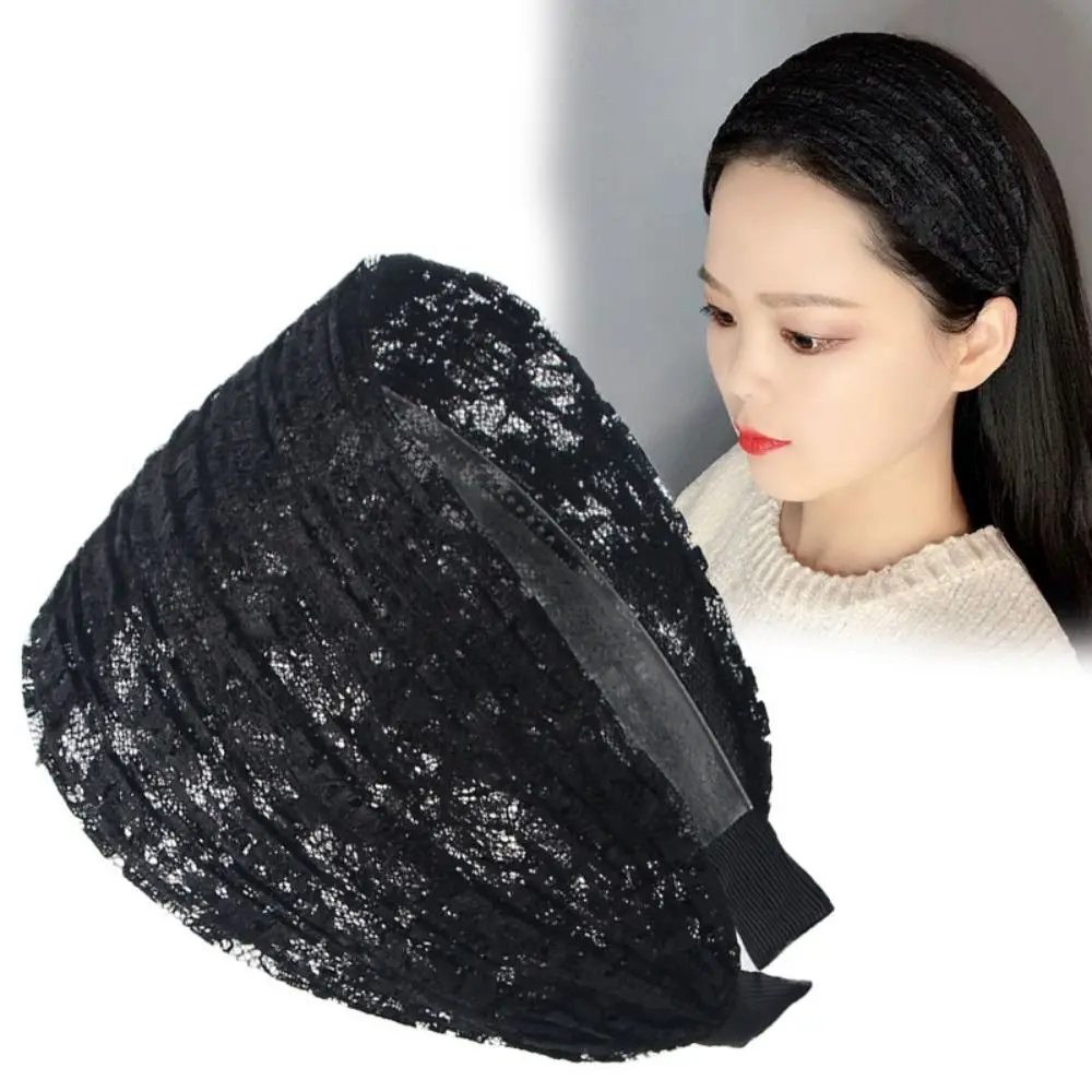 

Flower Lace Mesh Hair Band Elegant Wide Side Hair Hoop Headbands for Women Headwear Hair Accessories Wide Headband Daily