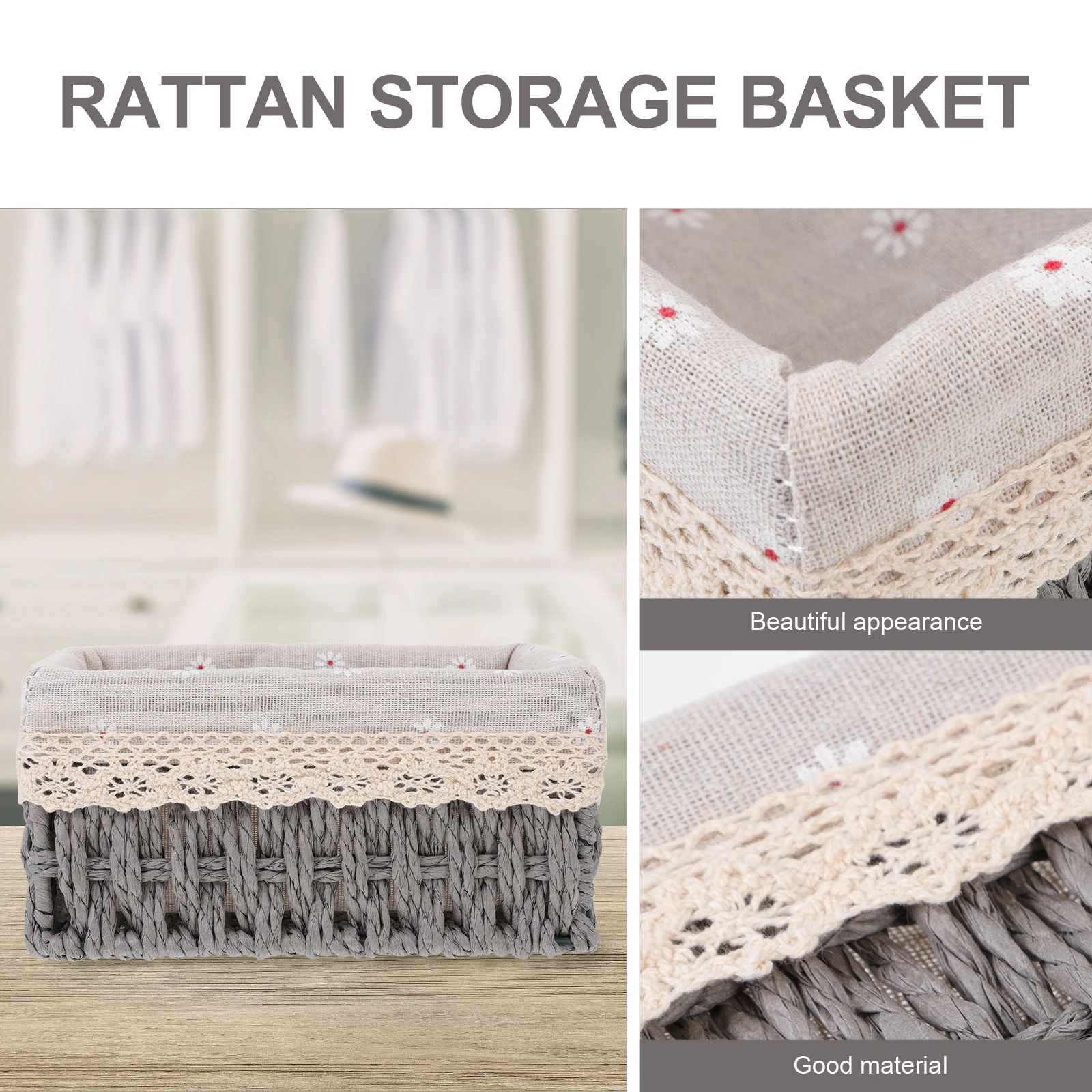 

3pcs Rattan Storage Baskets with Metal Frame Rustic Woven Laundry Hamper for Bedroom Bathroom Decorative Use Multi-Functional