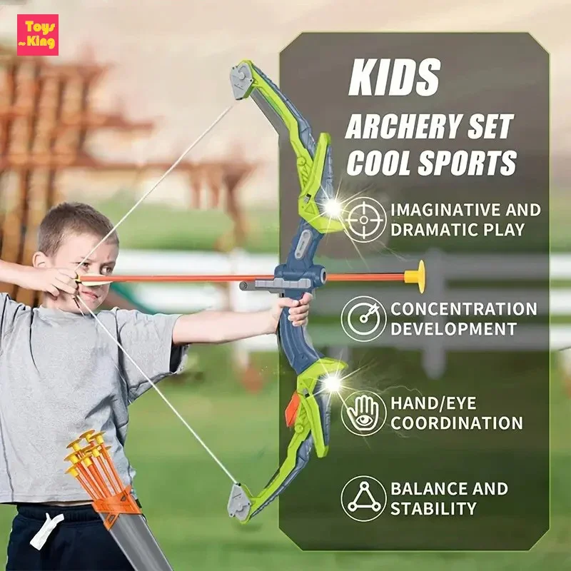 2PC Set Children Archery Toys Lights Bow Arrow Crossbow Outdoor Sports Suction Cup Target Home Soft Arrows Boy Shooting Toy Game