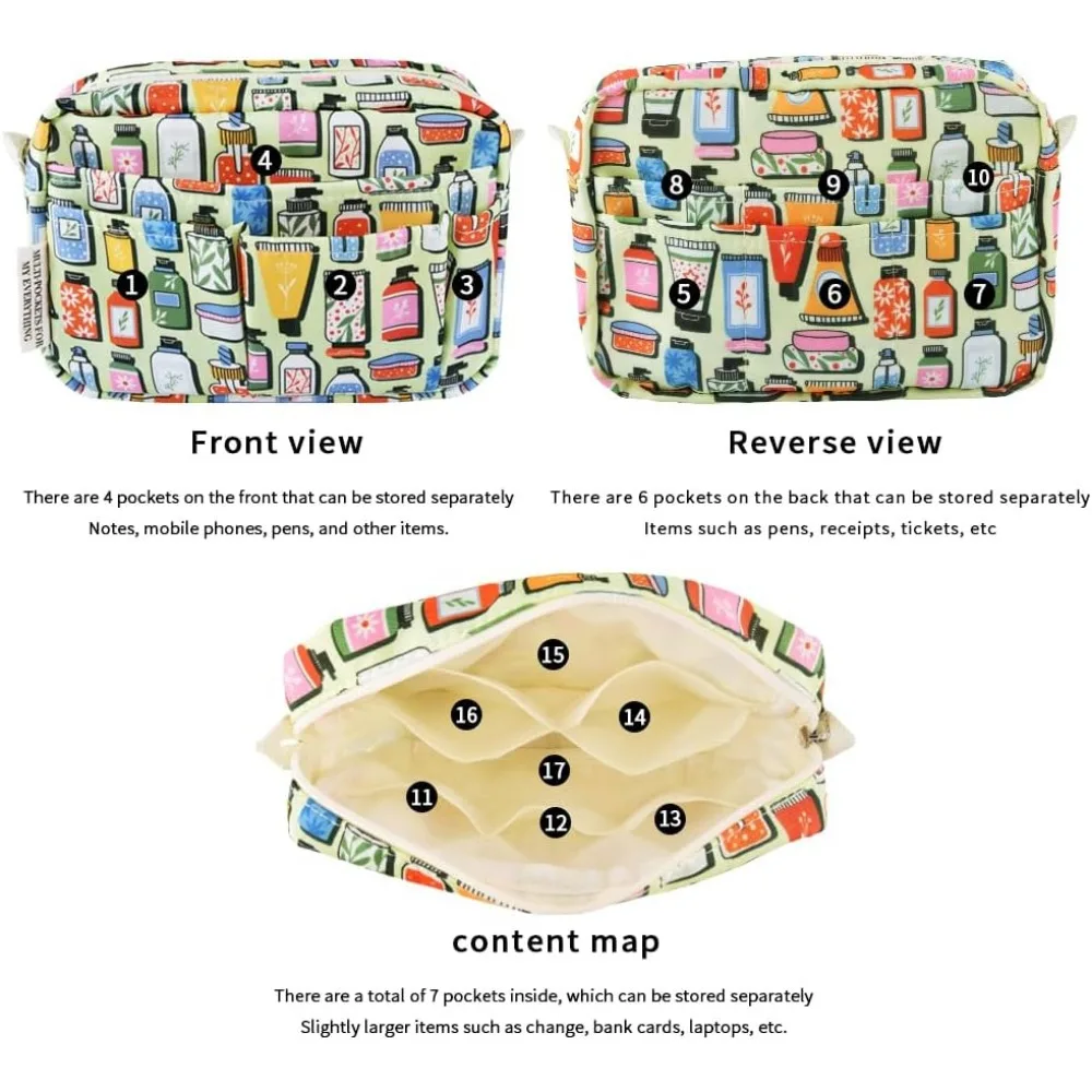 E-WEICHEN กระเป๋าใส่เอกสารแบบหลายกระเป๋าพร้อมซิป, กระเป๋าแต่งหน้าสิ่งจำเป็นในการเดินทางสำหรับผู้หญิง, เครื่องเขียนกันน้ำแบบเรียบง่าย