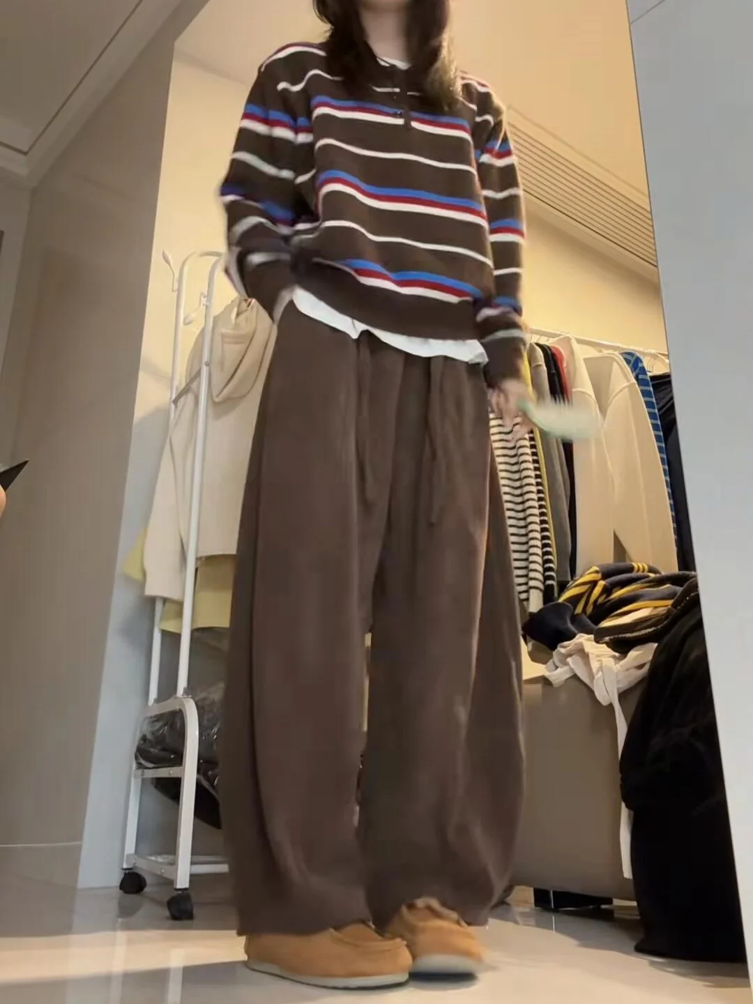 

Коричневые вельветовые брюки с широкими штанинами для женщин, осенне-зимние, в винтажном стиле, с завязками, повседневные, в корейском стиле