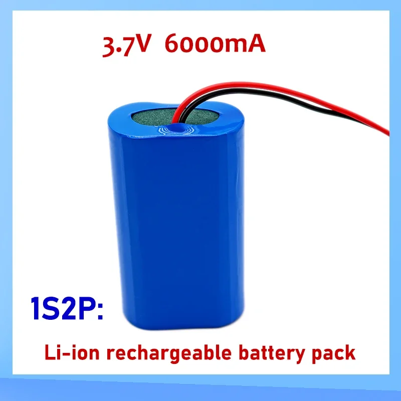 3.7V 6000mA 1S2P 18650 Li-ion Rechargeable Battery Pack with 2P Plug Built-in BMS Suitable for Small Appliances  Backup Battery