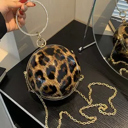 Pochette rotonda in acrilico leopardato per donna 2024 borse a tracolla da sposa firmate con manico superiore in metallo con diamanti alla moda