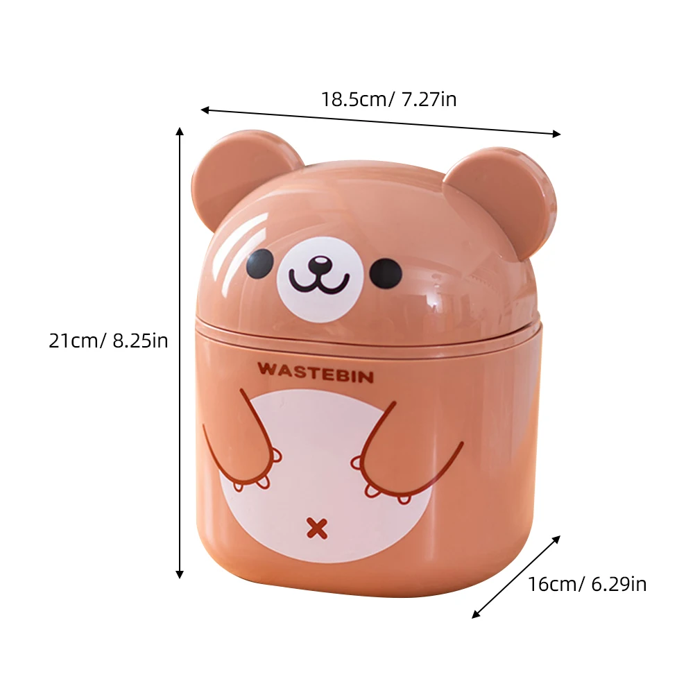 

Mini Garbage Cans Desktop Trash Small with Lid Creative Plastic Basket Brown Pp Cartoon Office