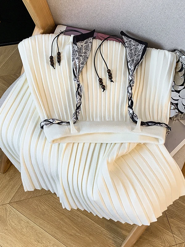 Falda Midi de punto suave de cintura alta para mujer Otoño Invierno nueva falda Maxi plisada de mezcla de algodón versátil adelgazante