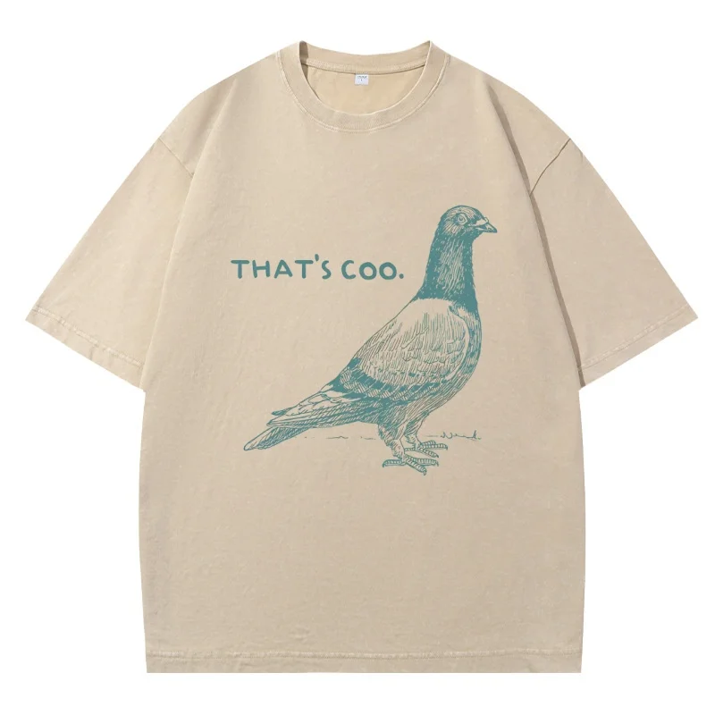 Funny Pigeon Tshirt Cotton Short Sleeve Vintage Washed T-shirts That's Coo Graphic Tee Bird Lover Tees Unisex Oversized Clothing