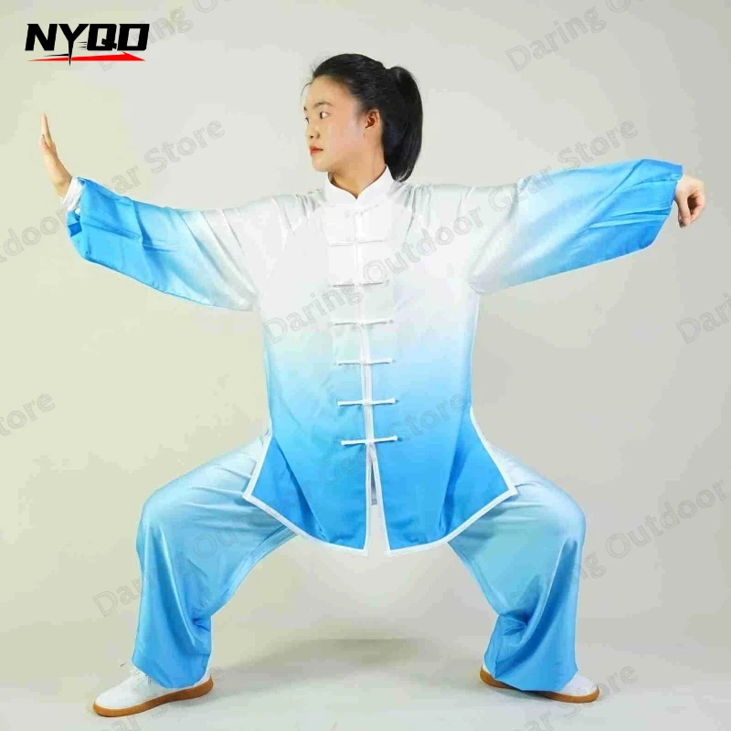 Unisex Gradient Tai Chi Uniform Chinese Traditional Wushu Kung Fu Long Sleeve Set Martial Arts Training