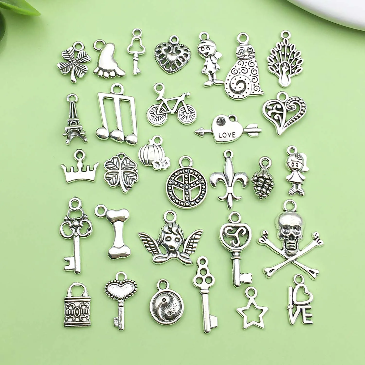 30pcs Antique Silvery Charms Alloy Various Styles Pendants for DIY Bracelets Necklaces Earrings Jewelry Making Accessories