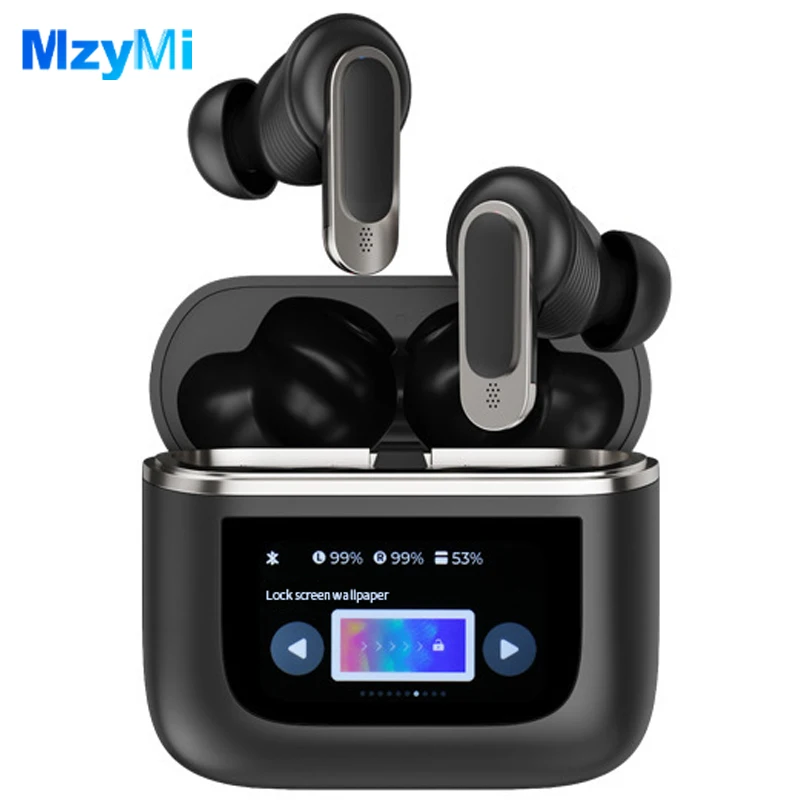 

MZYMI V8 ANC+ENC Full Color Touch Screen Headsets TWS Wireless Bluetooth Earpuds Noise Reduction Headphones LED Display Earphone
