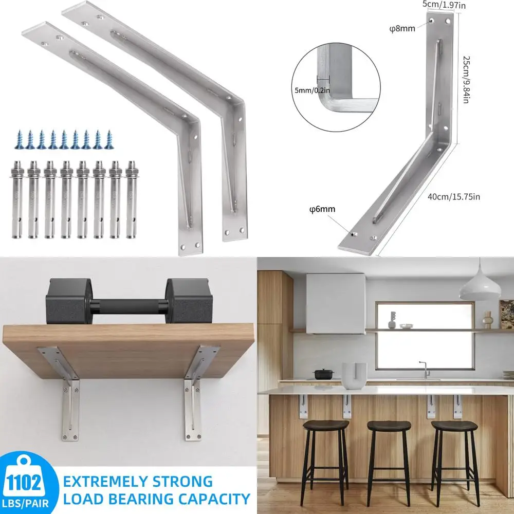

Heavy Duty Stainless Steel L Brackets for Countertop and Bar Support, 16x10x2 inches, Extra Thick 1/5IN Solid Metal Supports