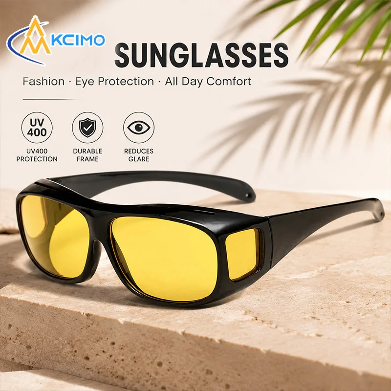 Wrap Around Sunglasses Anti Glare Night Driving Glasses Durable Frame All Day Comfort Eye Protection Fashion Fit Over Glasses