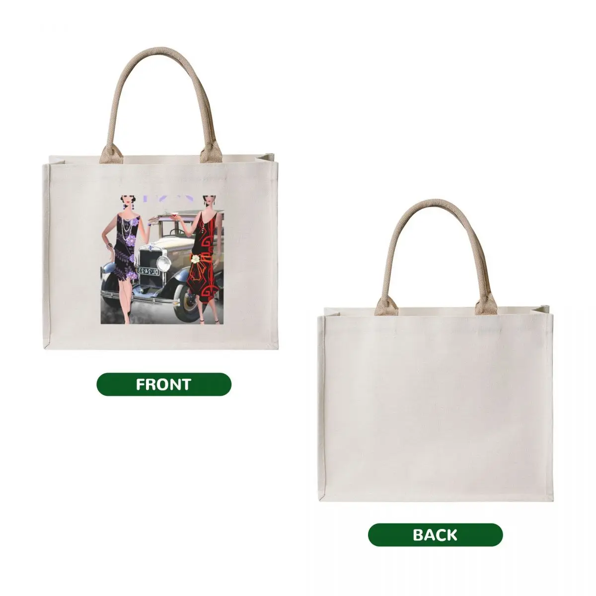 The Roaring 20’s with a Vintage White Car Tote Bag tote bags aesthetic Canvas bag handbag