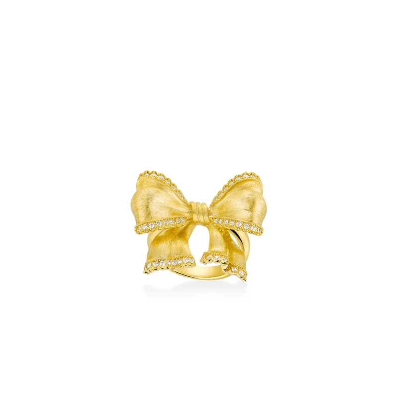 

Bellux 925 Silver Synthetic Zircon Gold Brushed Bowknot Luxury Ring for Women Fine Jewelry