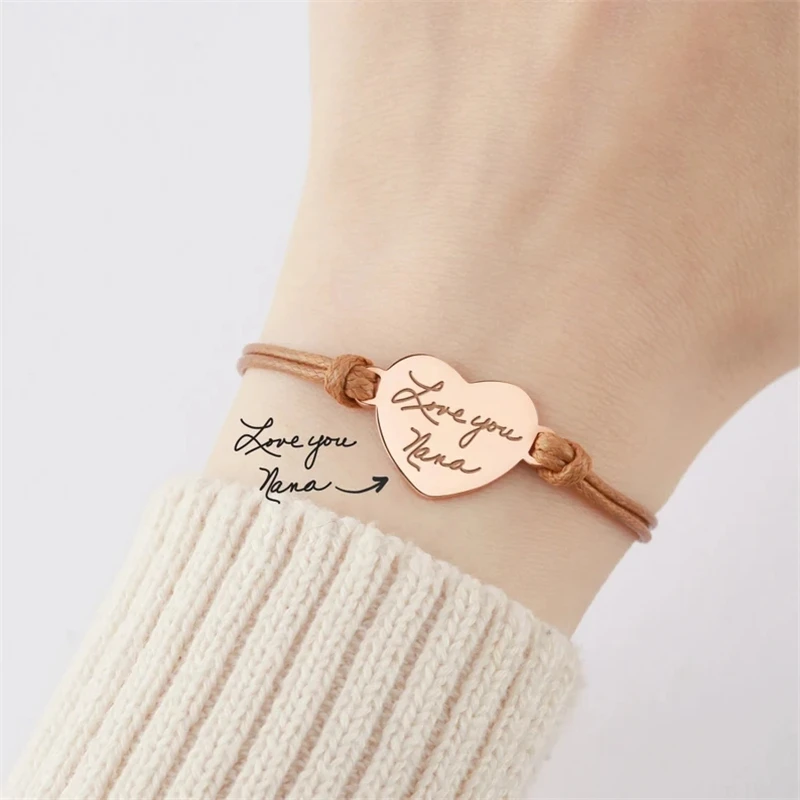 Pulsera personalizada con huella de mano para bebé, cuerda ajustable, joyería de acero inoxidable tallada, regalo para hombre y mujer