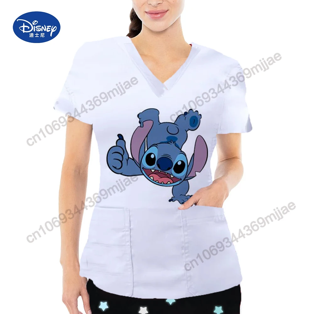 Fashion V-neck Large Pocket Design Women's Clothes Cartoon Character Y2k Female Tops New Short Sleeves Casual T-shirts for Women