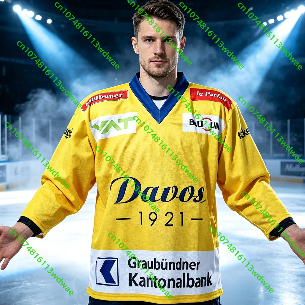 Switzerland Hockey Competition HC Davos New 26/27 Ice Hockey Team Jersey Men's Long Sleeves 3D Print Sport Breathe Cycling shirt