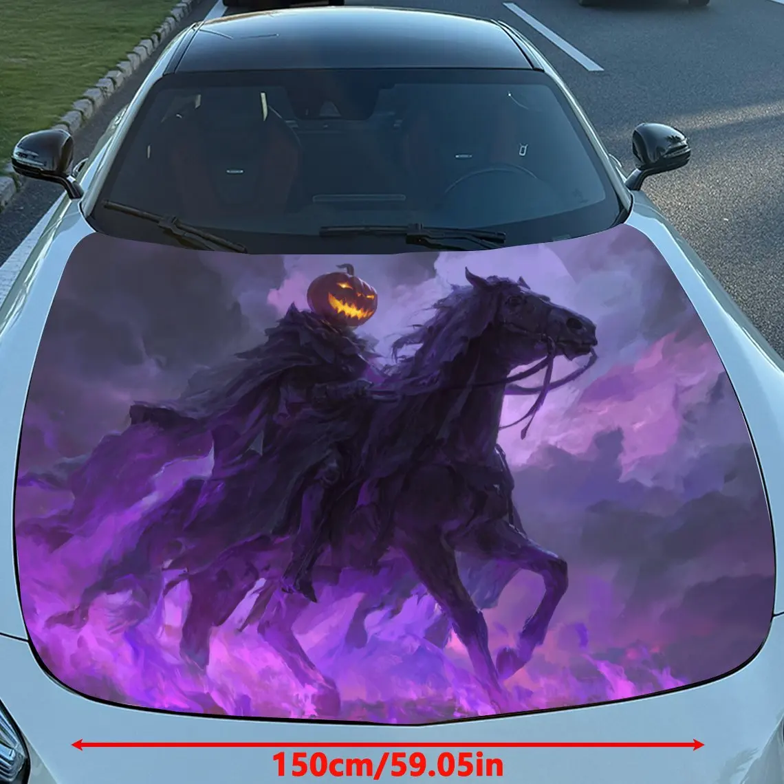 Pumpkin Head Knight Car Hood Decal Sticker - Durable PVC Self-Adhesive Weatherresistant Decoration For Cars, Motorcycles, Trucks