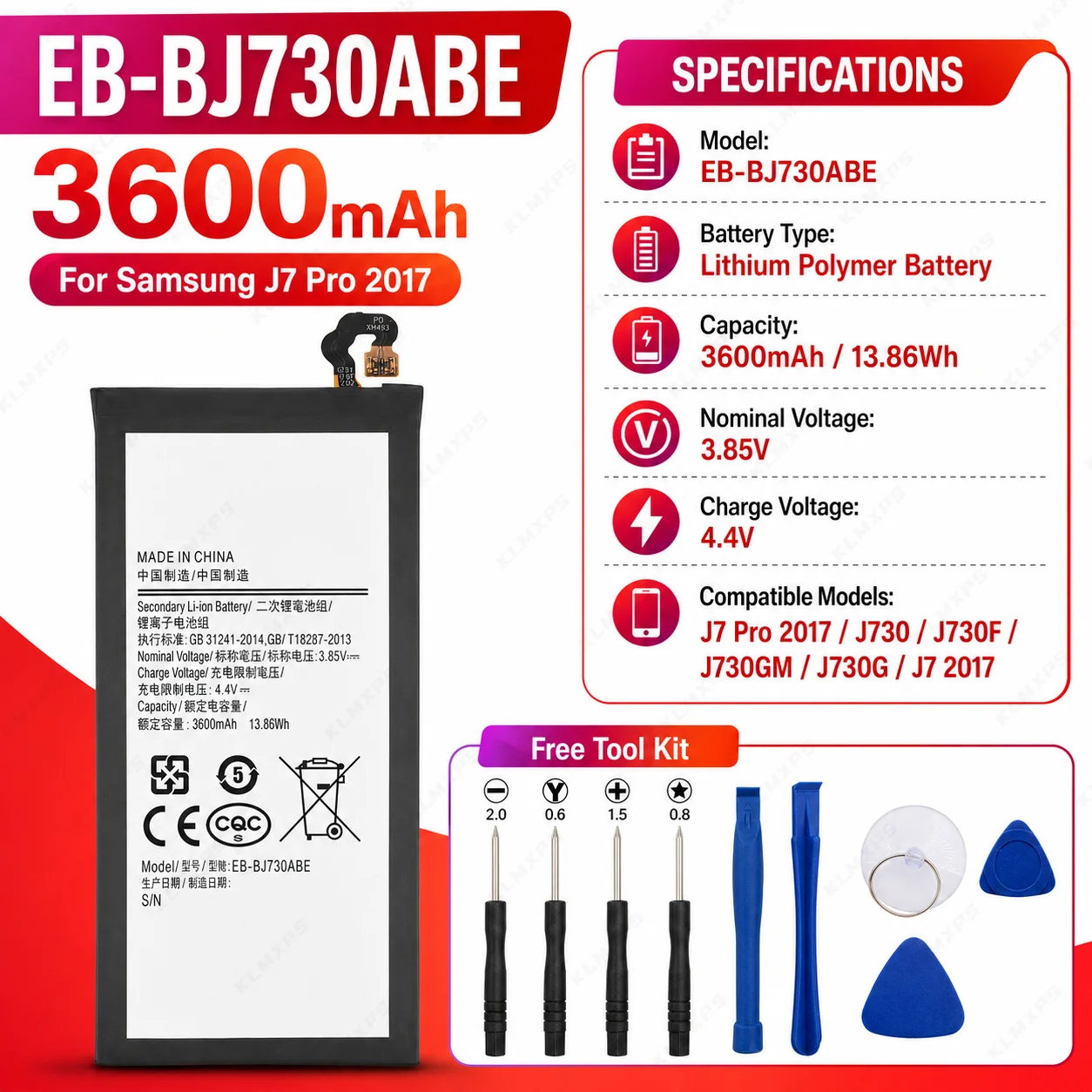 EB-BJ730ABE 3600mAh Replacement Battery For Samsung Galaxy J7 Pro 2017 SM-J730 J730F J730G J730DS Mobile Phone Batteries view 2