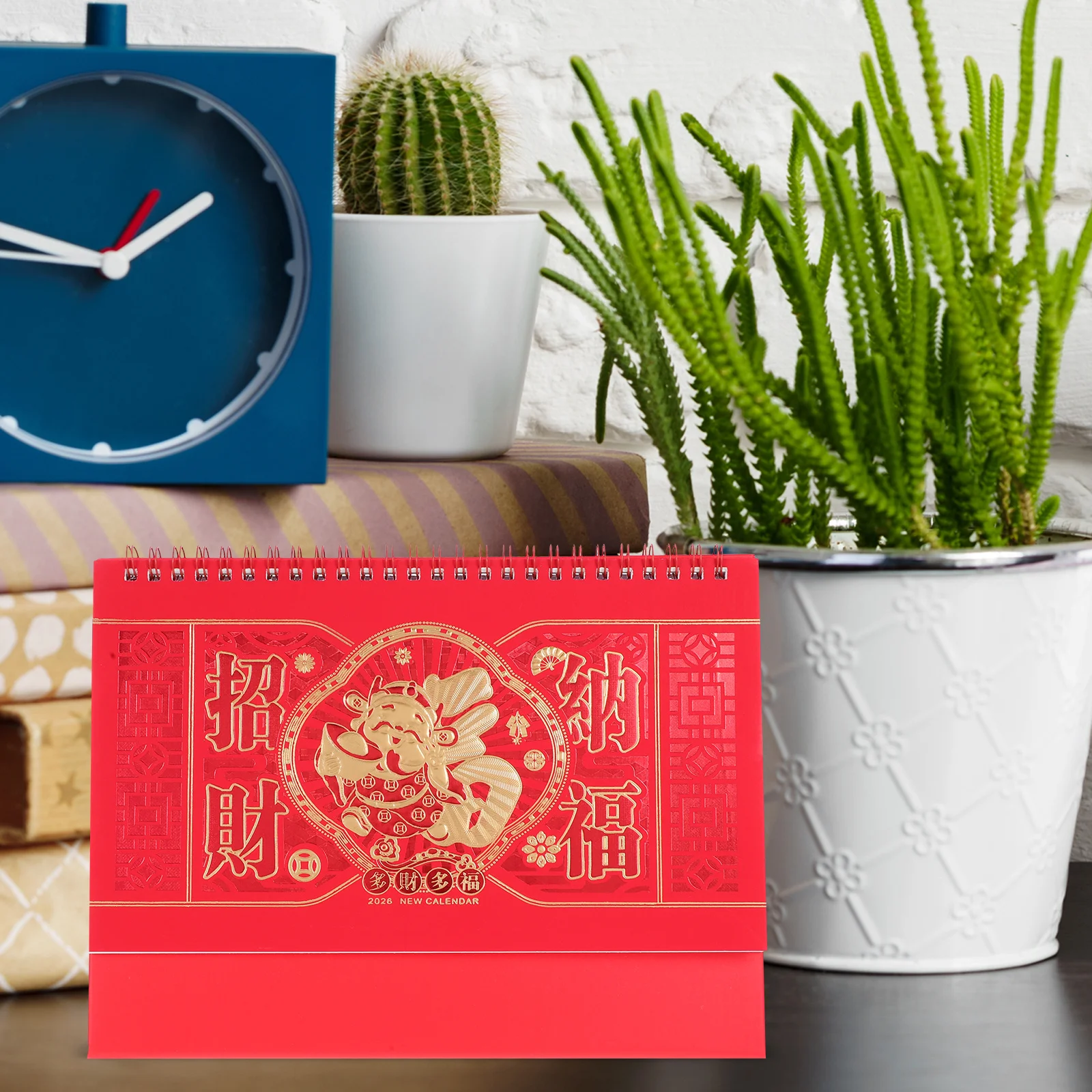 작은 책상 달력 2026 말의 해 빨간색 중국 스타일 플립 데스크탑 사무실 계획 달력 중국 새해 장식