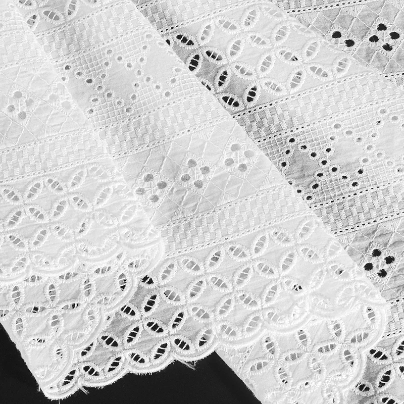 White Hollow Embroidery Lace Fabric, 100% Cotton, Wedding Dress, Fashion Clothing, Skirt Fabric