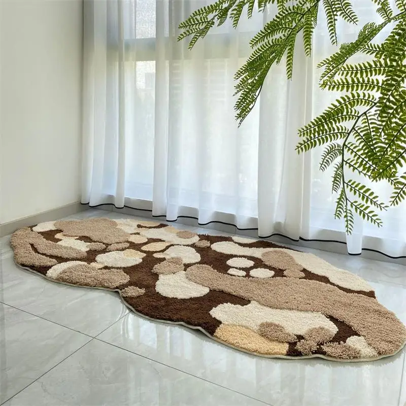 Caramel Colored Long Bedroom Carpet Home Decor Tufted Carpet Nordic Soft Kids Room Bedside Floor Mat Thick Moss Kitchen Rug