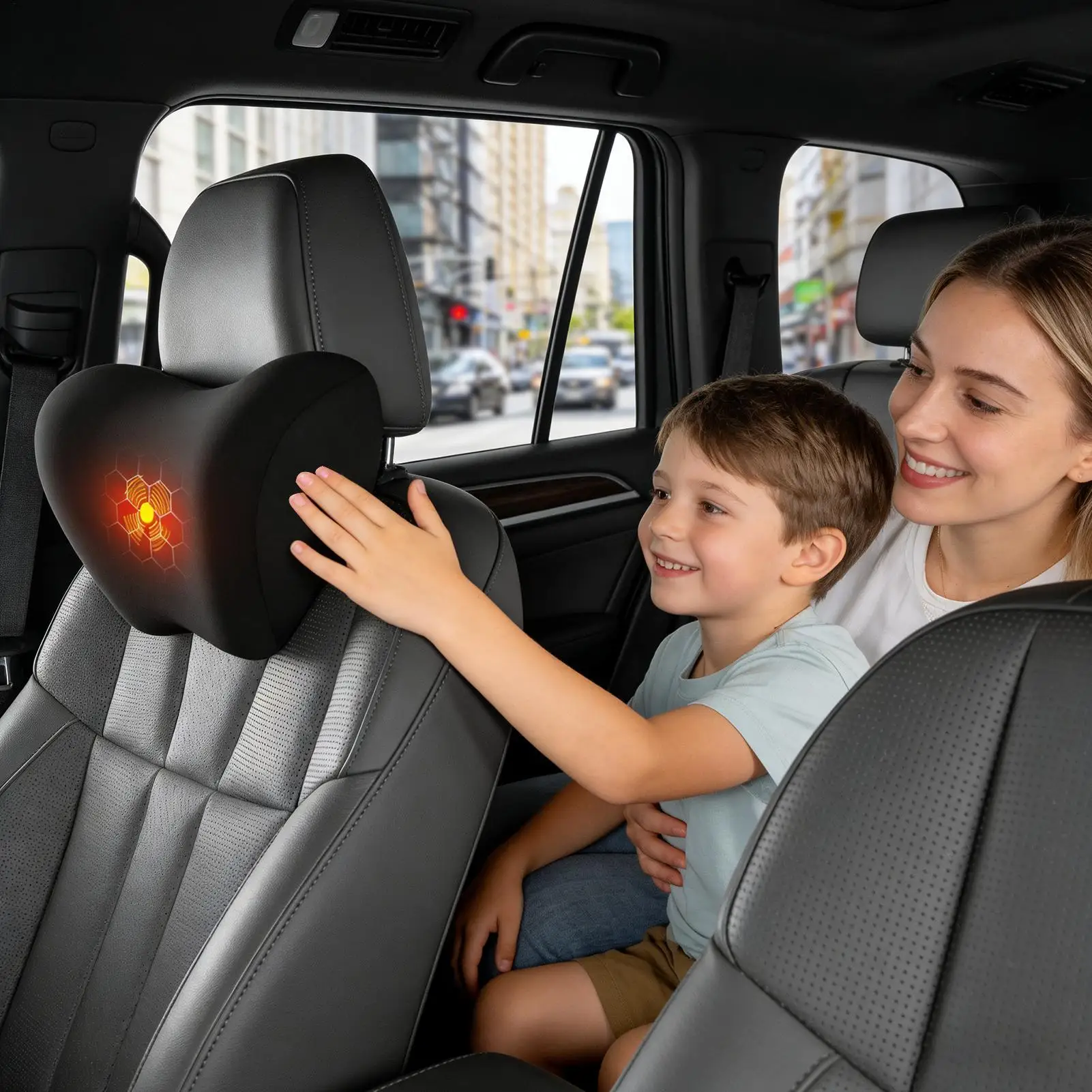 Electric Massage Heated Headrest Memory Foam Car Headrest USB Powered Car Neck Support Pillow Auto Head Support Cushion
