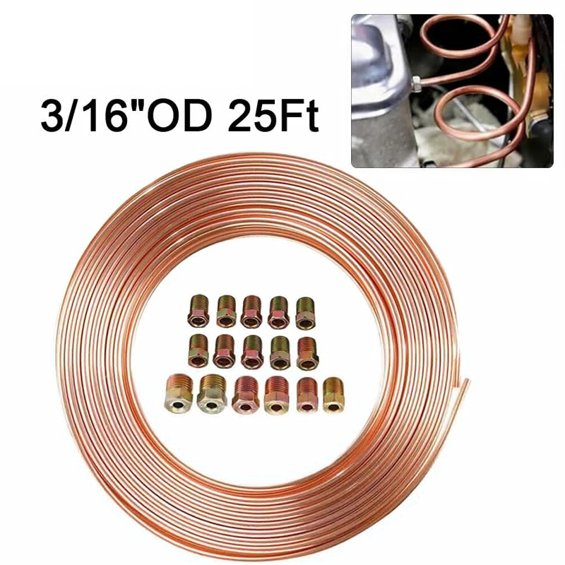 Bobina de tubulação de substituição de linha de freio de liga de cobre-níquel de 25 pés 3/16' com 16 acessórios incluídos kit de montagem para automotivo