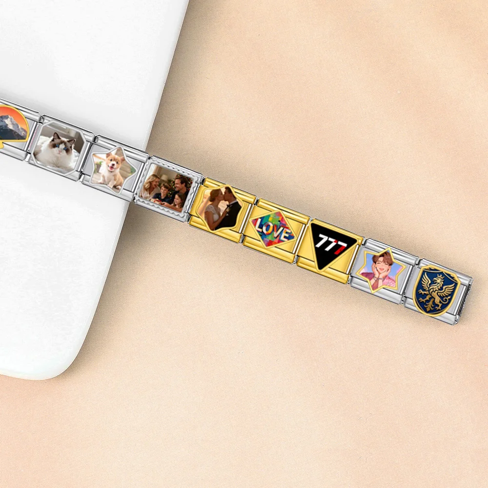 Différentes formes en vrac personnalisé personnalisation Image photos lien de charme italien ajustement 9mm en acier inoxydable Bracelet à bricoler soi-même bijoux