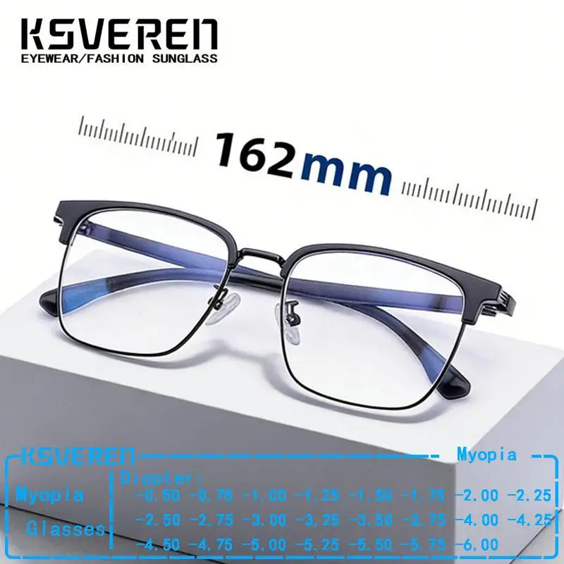 162mm Wide Chubby Face Myopia Glasses Men Large Sized Business Half Frame Nearsighted Eyewear Clear Lens Prescription Glasses