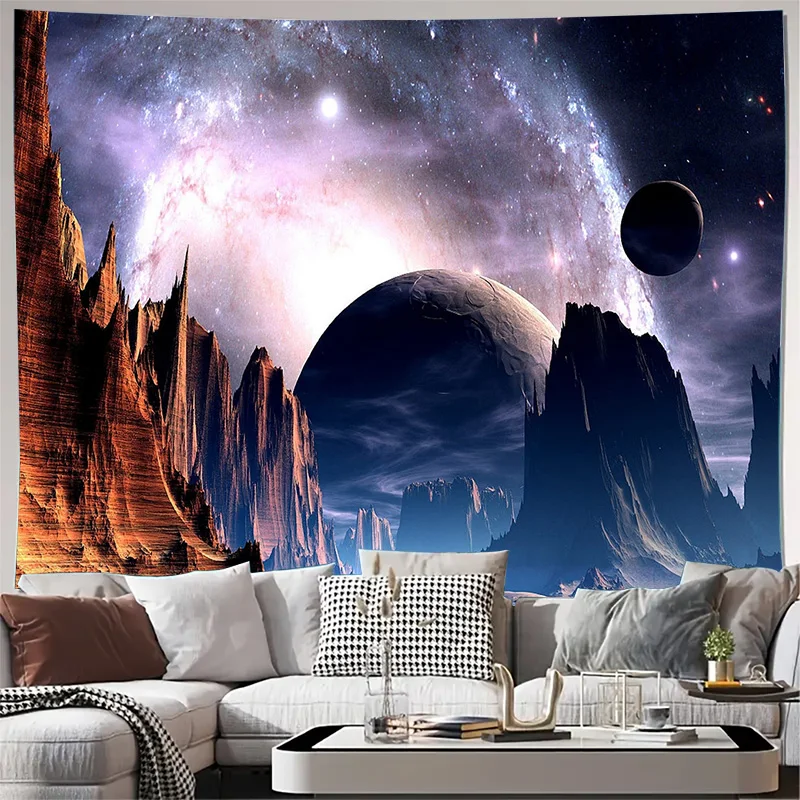 Alien Planet Galaxy Space Landscape Wall Tapestry Machine Washable All Season Decor Print Home  Decoration Polyester Fabric