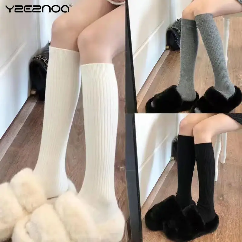 Spring Autumn Warm Thigh High Stockings Knitting Cotton Long Socks Women Stockings Ladies Girls Fashion Solid Knee Socks Women