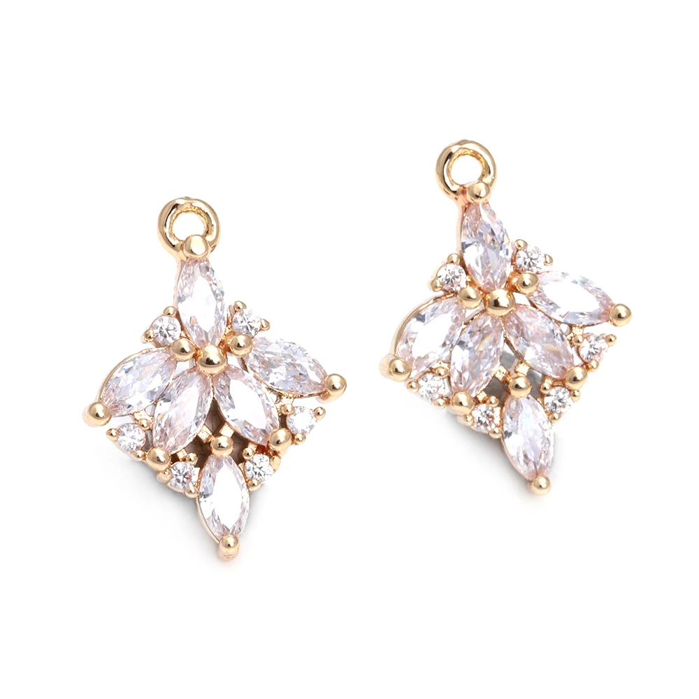 6PCS 18x8MM High Quality 18K Gold Color Brass and Zircon Flower Charms Pendants Jewelry Making Diy Findings Accessories