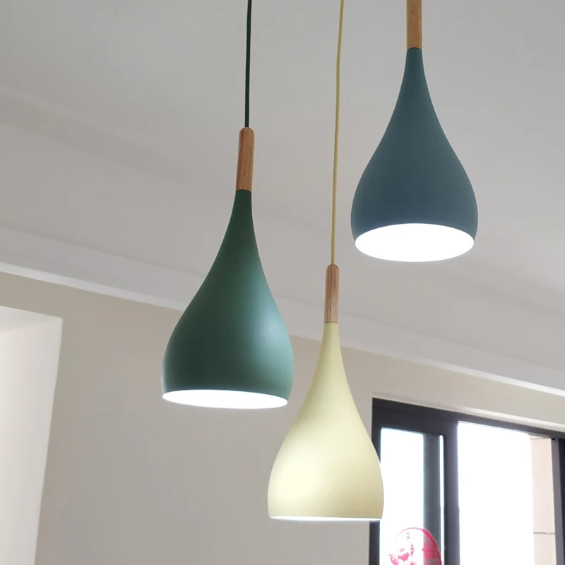 Multicolour Lustre Pendant Lights Restaurant Wood Hanging lighting kitchen Light Fixtures Modern E27 LED Loft Hanglamp