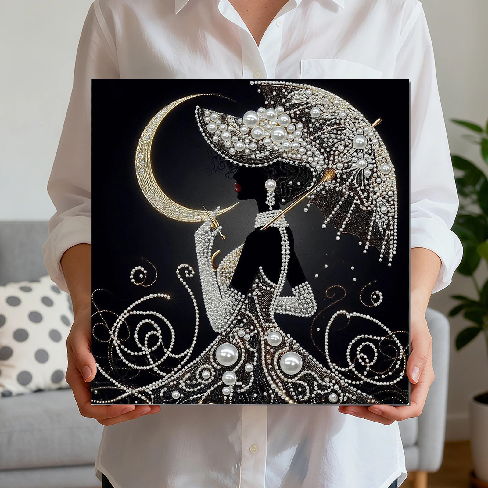

Moon Woman DIY Pearl Dot Painting for Adults Home Wall Decor 30x30cm With Frame