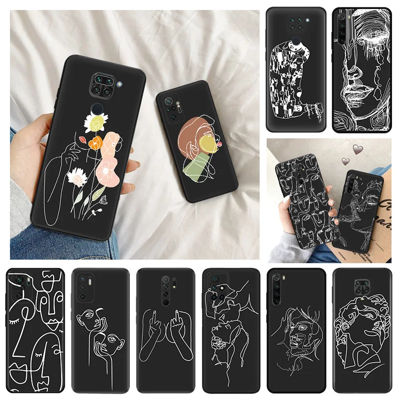 Ultra Thin Phone Case For Redmi Note 9 10 8 7 a3 x 13 10c 10a 9a 9c 9s 10s mi 9t 10t Abstract Geometric Draw Girl Line Art Cover