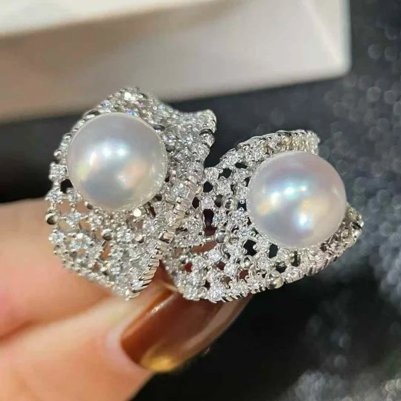 

SGARIT Elegant Natural Pearl Rings for Women 925 Sterling Silver 9-10mm Fresh Water White Pearl Fine Jewelry