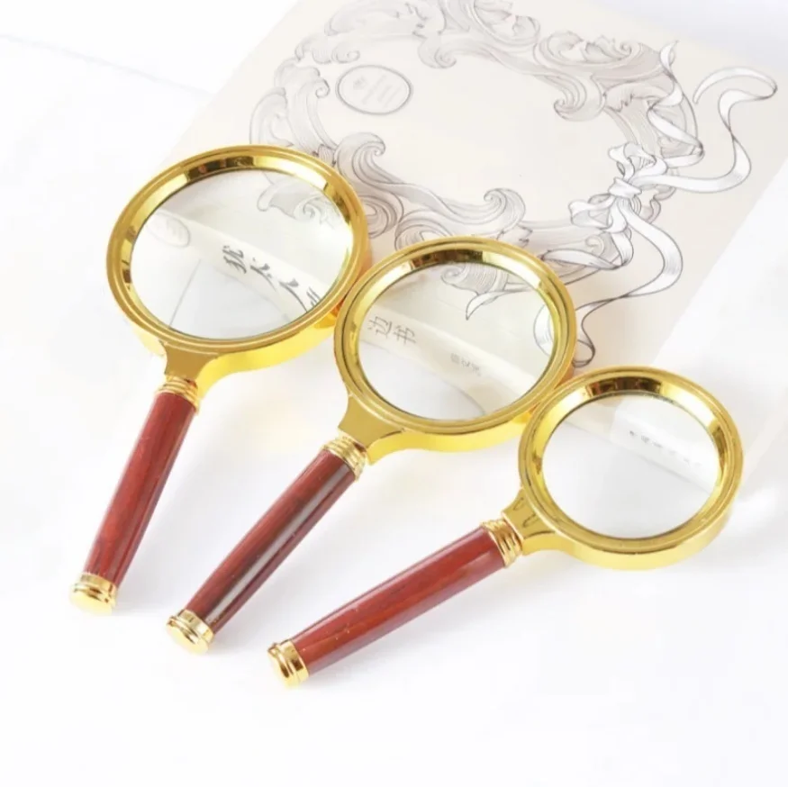 60mm 70mm 80mm Portable Handheld 10X Magnifying Glass Retro Handle High-Magnification High-Definition for Jewelry