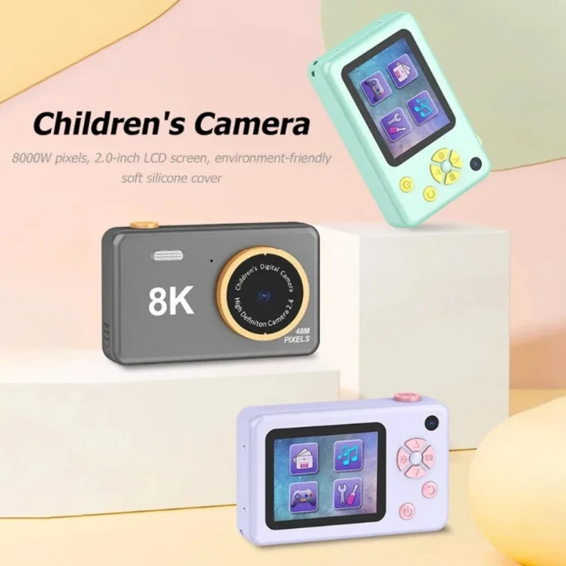 Câmera Digital HD para Estudante, Mini Câmera de Vídeo Portátil 8K, Câmeras Frontal e Traseira, Brinquedos para Crianças