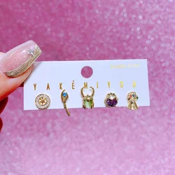 MIGGA 5pcs Mix and Match Cartoon Movie Stud Earrings Set for Women Gold Plated Cubic Zircon Stone Jewelry