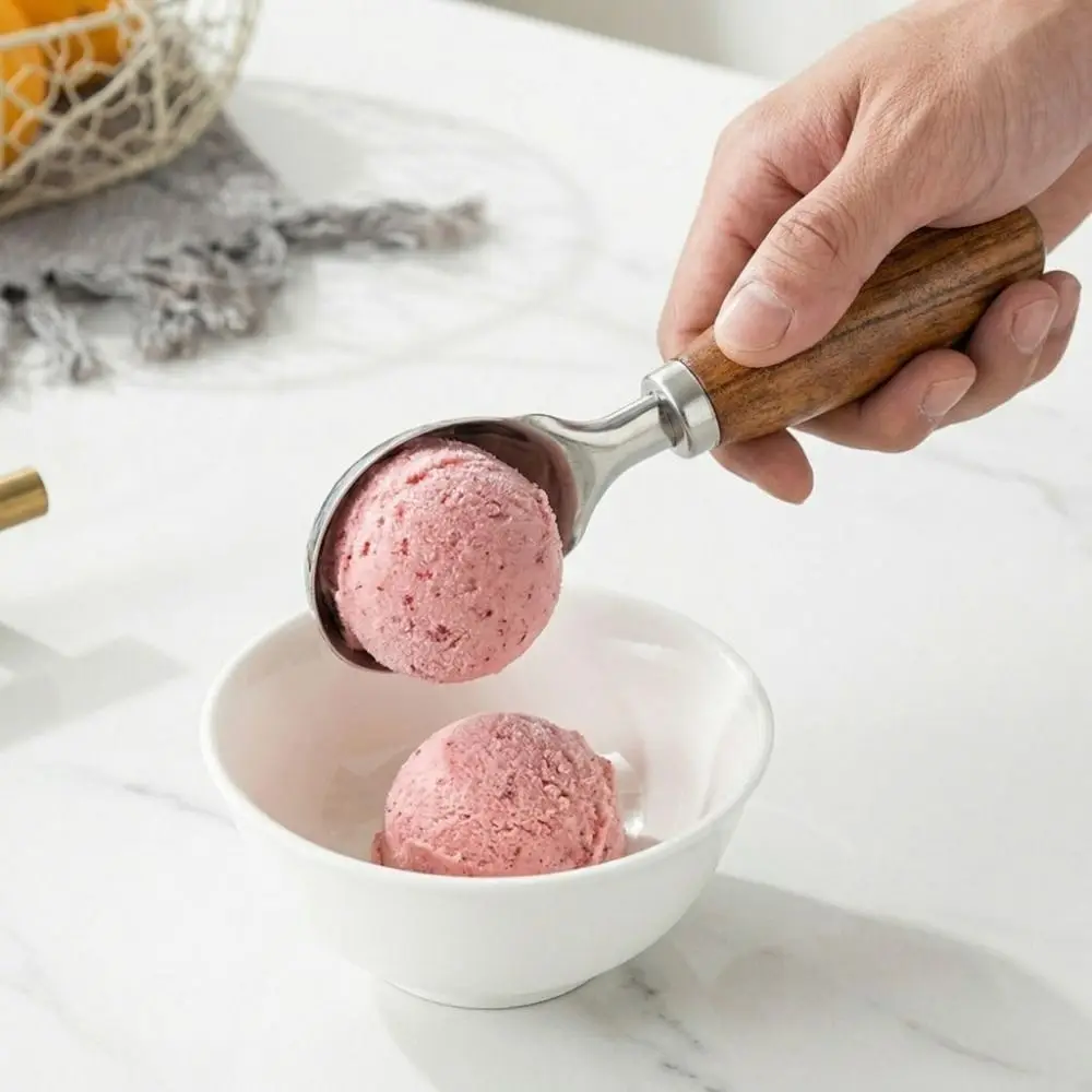 

Stainless Steel Ice Cream Ball Scoop Durable Rust-proof Melon Ball Maker Labor-saving Wood Handle Ice Cream Spade Hotel