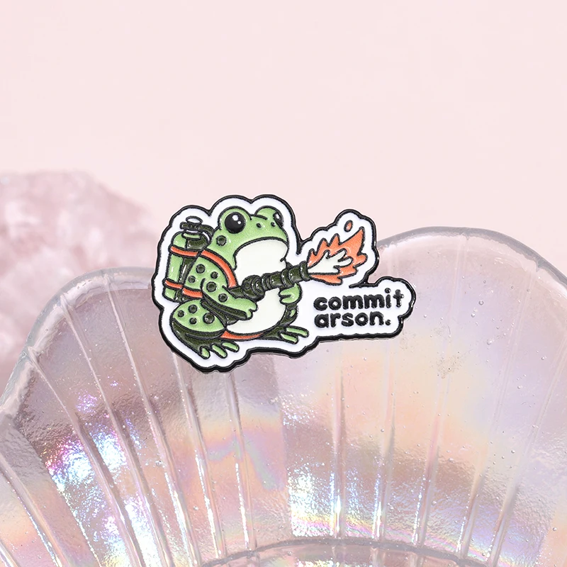 Frog Commit Arson Enamel Pins Custom Creative Interesting Brooches Lapel Badges Cartoon Animal Jewelry Gift for Friends