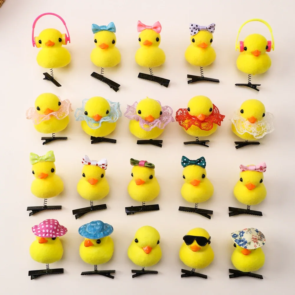 1/2Pcs Cartoon Funny Children 3D Little Yellow Duck Plush Hairpin Fashion DIY Animal Duckbill Clip Accessories Party Hair Clips