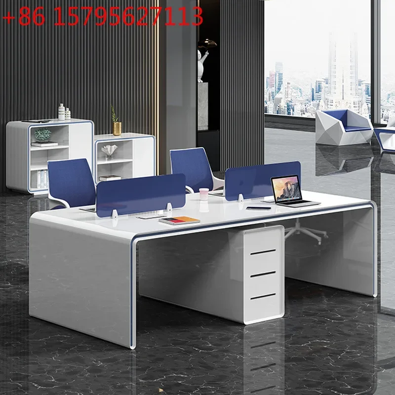 White desk paint simple modern staff work card position screen staff computer table and chair combination