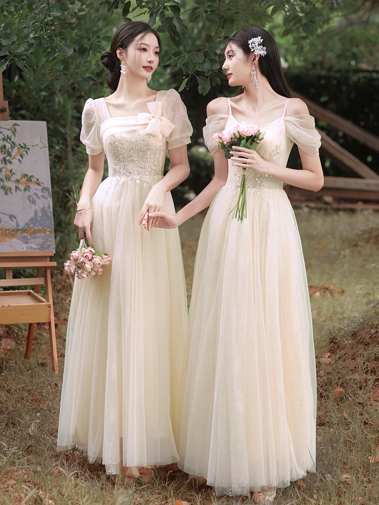 

Champagne Color Maids Dr Me One oulder Sister up Friend Long Gown Korean Sle Wedding Par Performance Floor Length