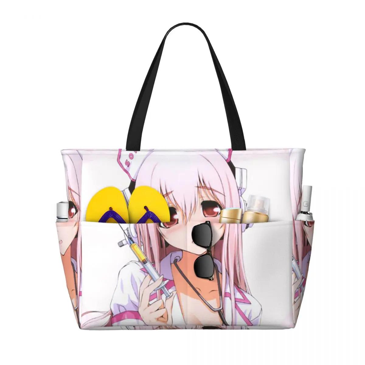 Cartoon Super Sonico Game Cute Girl Beach Tote Bag Sport Gym Yoga Duffle Large Tote Bag Women Travel Bag Fitness bag