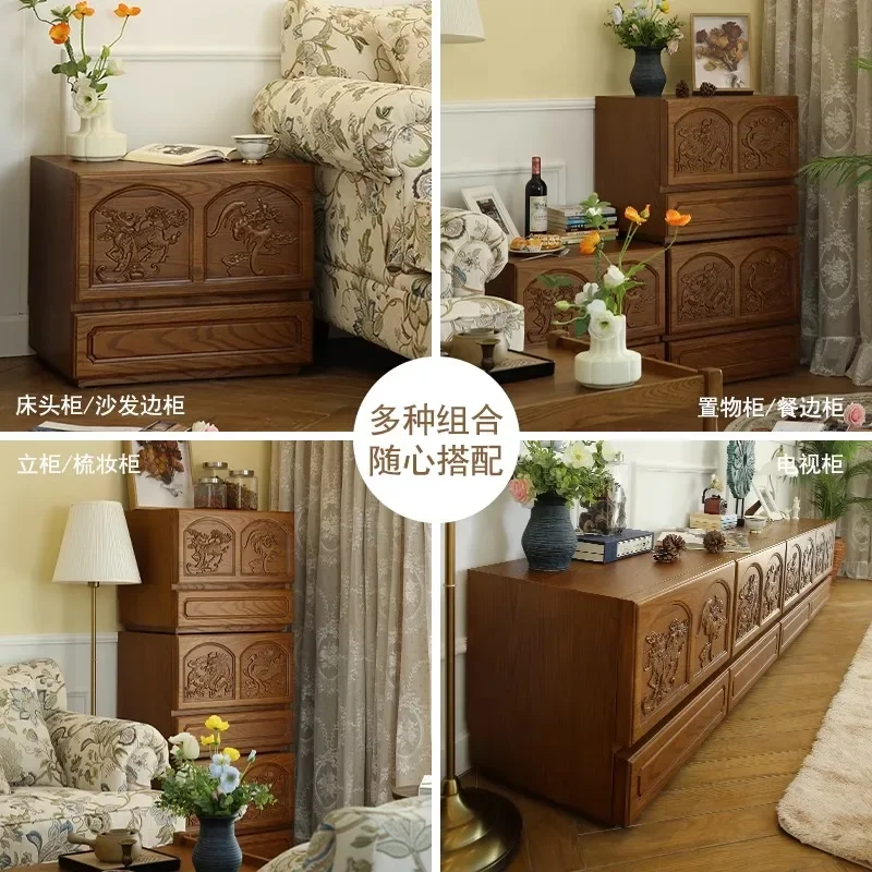 Solid wood multi-functional storage chest cabinet retro Carmen module combination side cabinet bedside table dining side cabinet